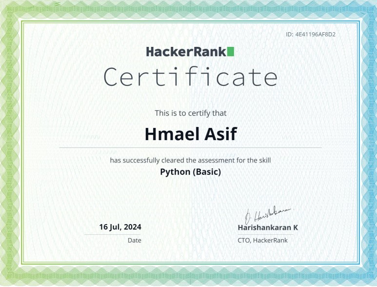 hmael asif certification